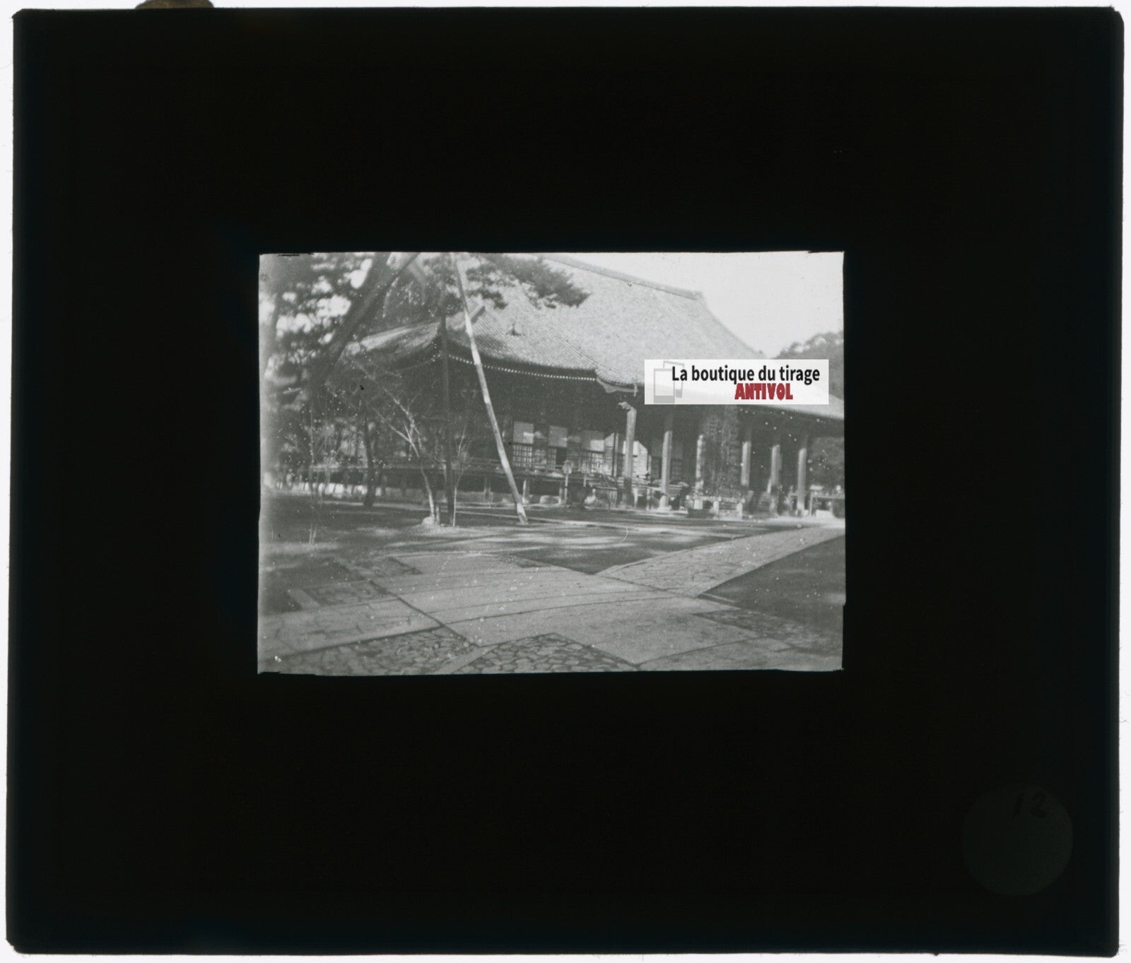 Kyoto Japon, Chionin Temple, photo plaque verre, noir & blanc, positif 8,5x10 cm