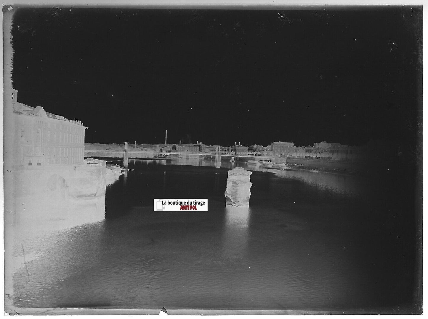 Toulouse, la Garonne, Plaque verre photo ancienne, négatif noir & blanc 9x12 cm