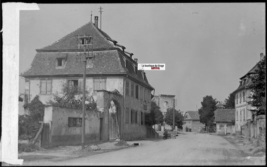 Plaque verre photo vintage, négatif noir & blanc 9x14 cm, Hilsenheim, Alsace