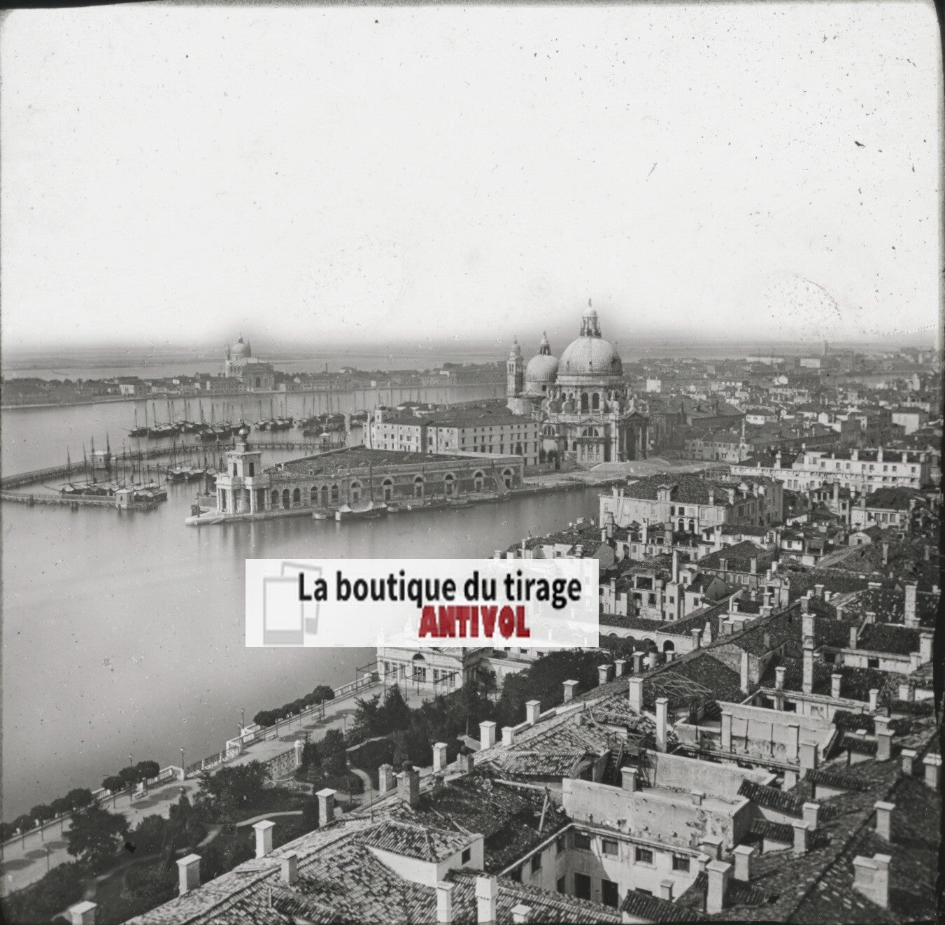 Vue générale de Venise, Italie, photo ancienne plaque verre, positif 8,5x10 cm