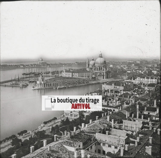 Vue générale de Venise, Italie, photo ancienne plaque verre, positif 8,5x10 cm