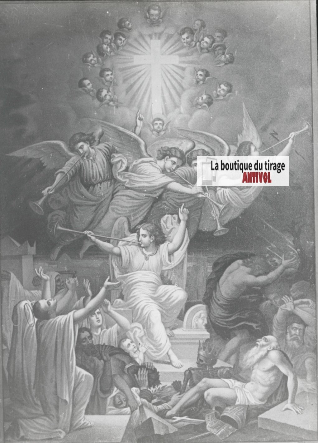 Scène religieuse, catéchisme, dessin peinture, plaque verre, positif 8,5x10 cm