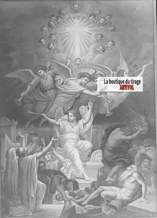 Scène religieuse, catéchisme, dessin peinture, plaque verre, positif 8,5x10 cm