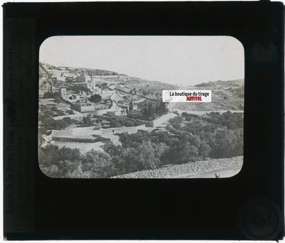 Gethsémani, Jérusalem, photo plaque verre, noir & blanc, positif 8,5x10 cm
