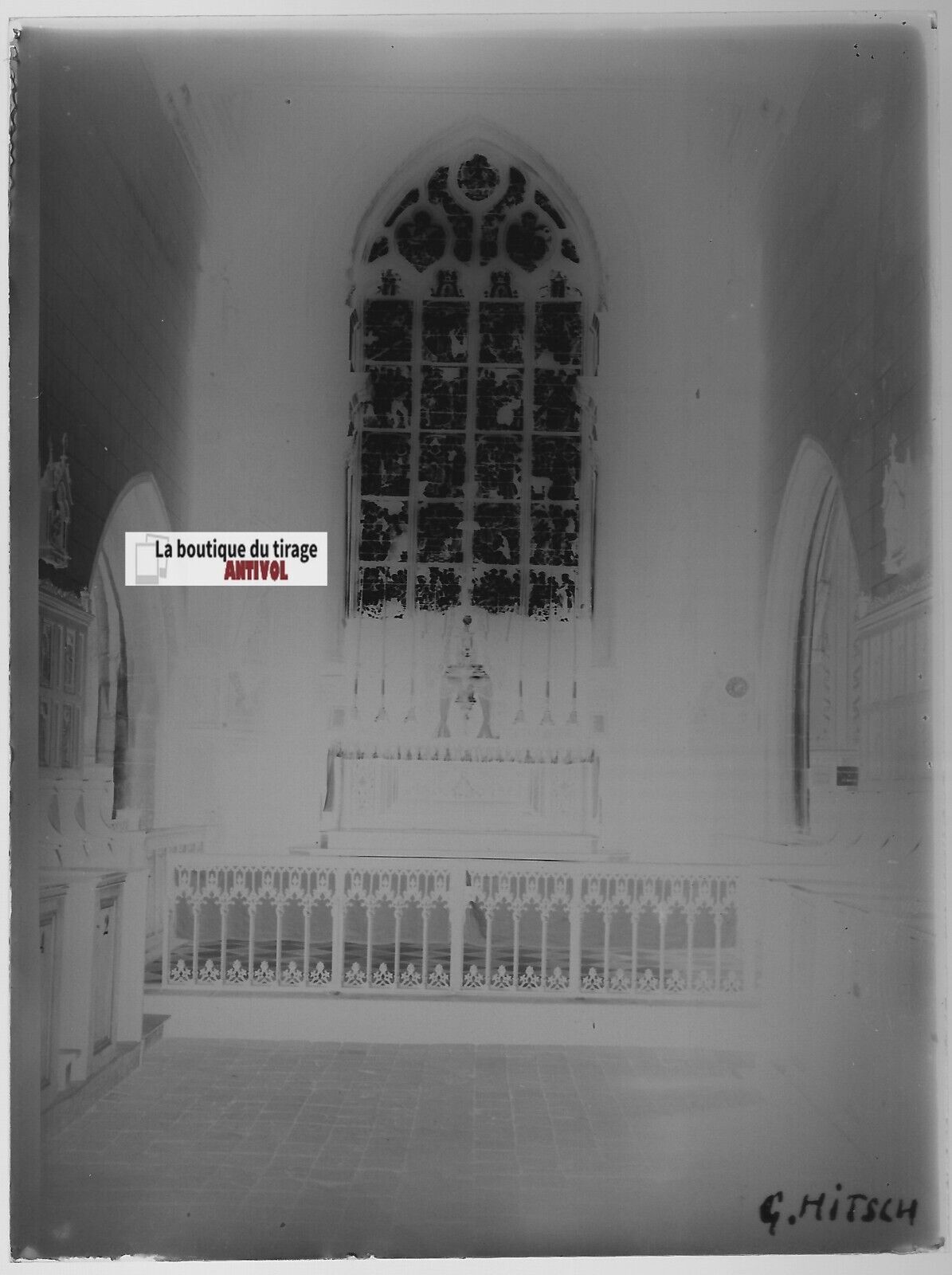 Église Saint-Ouen des Iffs, Plaque verre photo, négatif noir & blanc 9x12 cm