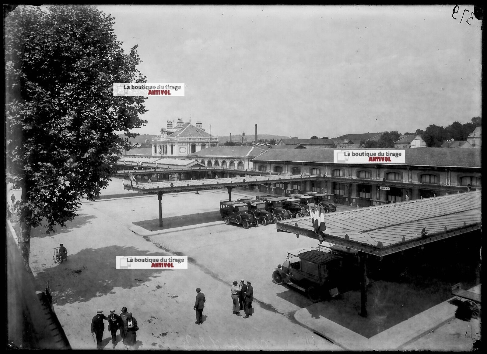 Plaque verre photo ancienne négatif noir et blanc 13x18 cm Vichy gare SNCF train