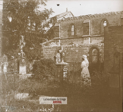 Auve, cimetière, guerre WW1, plaque verre photo ancienne stéréo 6x13 cm