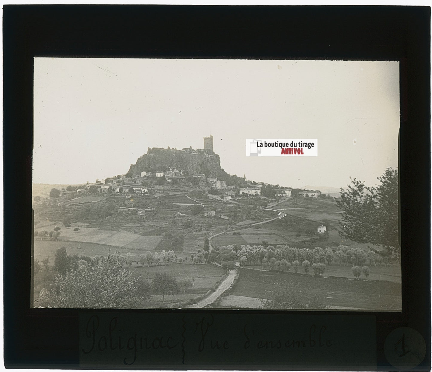 Polignac, village, France, photo plaque verre, noir & blanc, positif 8,5x10 cm
