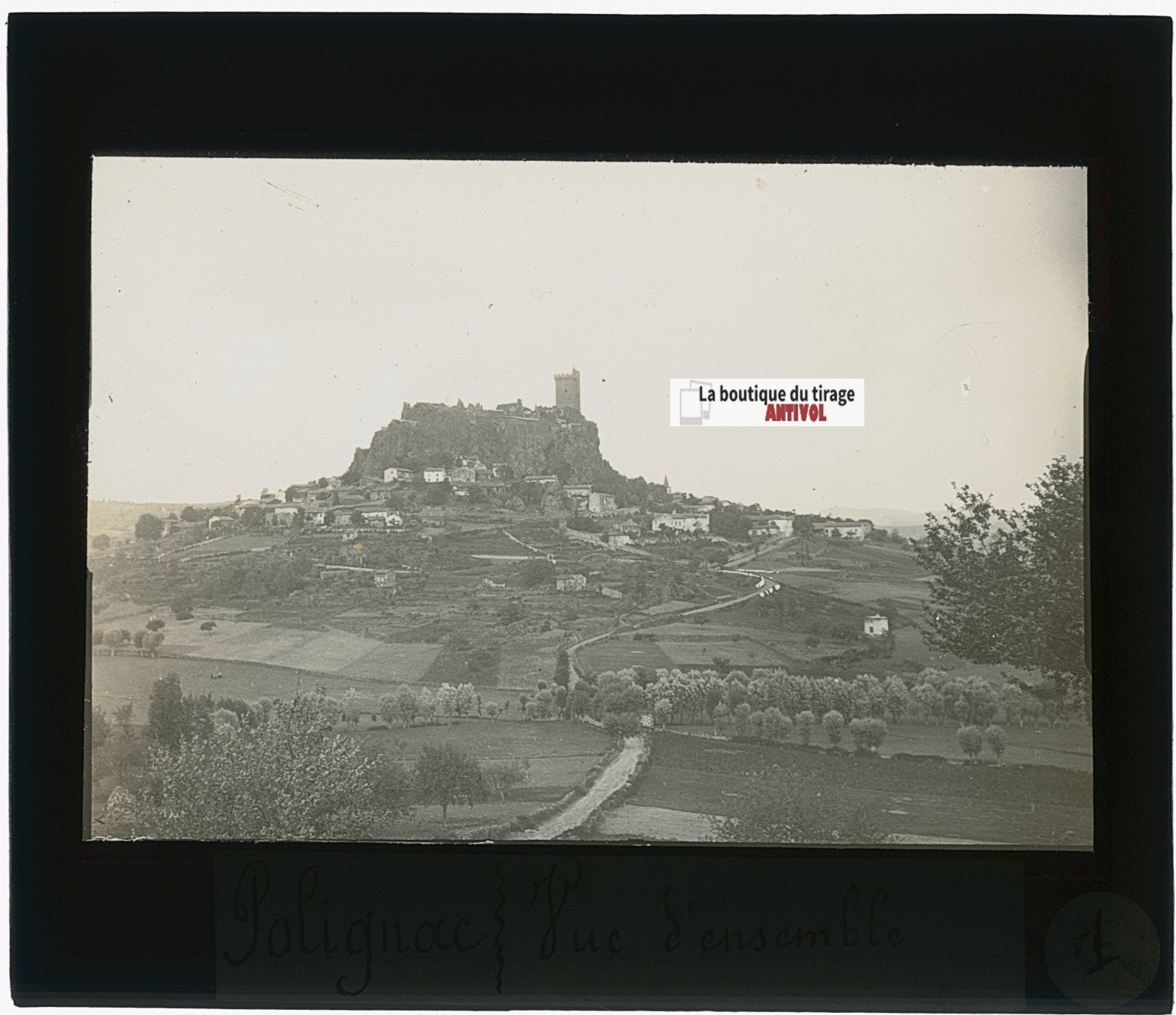 Polignac, village, France, photo plaque verre, noir & blanc, positif 8,5x10 cm