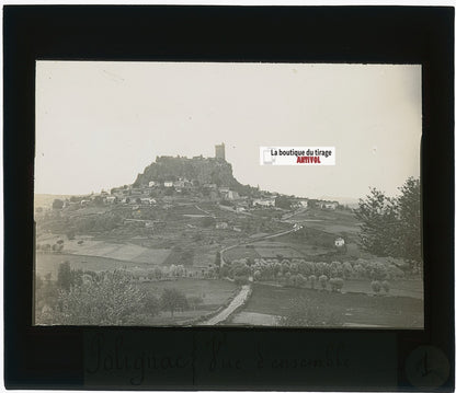 Polignac, village, France, photo plaque verre, noir & blanc, positif 8,5x10 cm