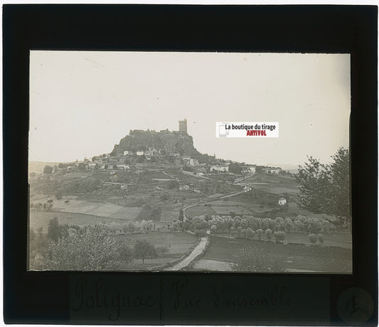 Polignac, village, France, photo plaque verre, noir & blanc, positif 8,5x10 cm
