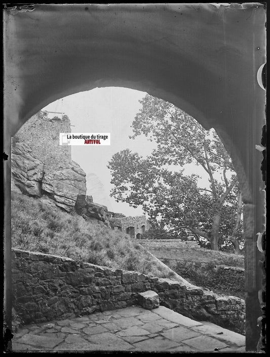 Jersey, Guernesey, escalier, Plaque verre photo, négatif noir & blanc 9x12 cm