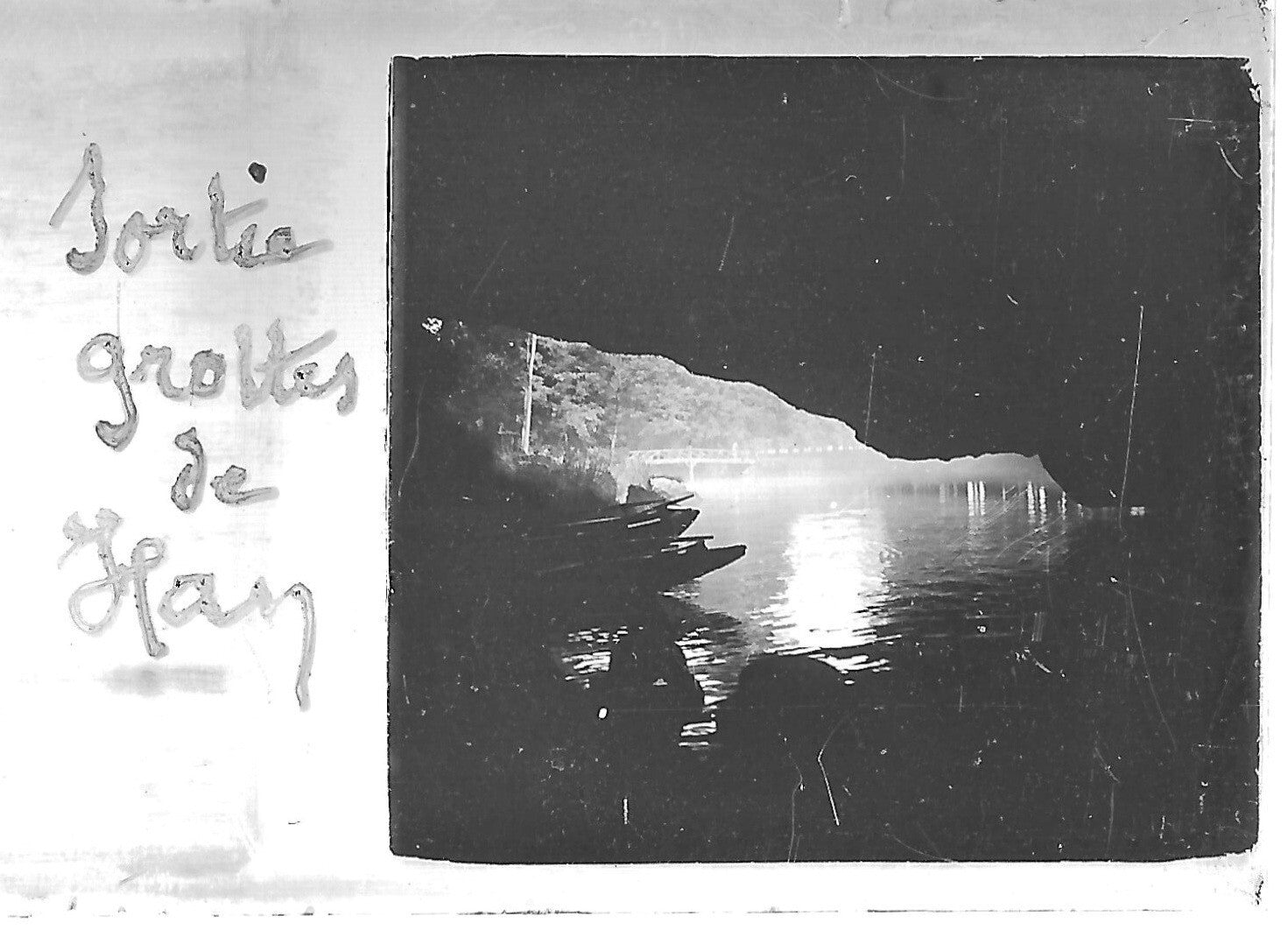 Grottes de Han, Plaque verre photo stéréo, positif noir & blanc 4,5x10,7 cm