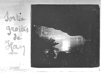 Grottes de Han, Plaque verre photo stéréo, positif noir & blanc 4,5x10,7 cm