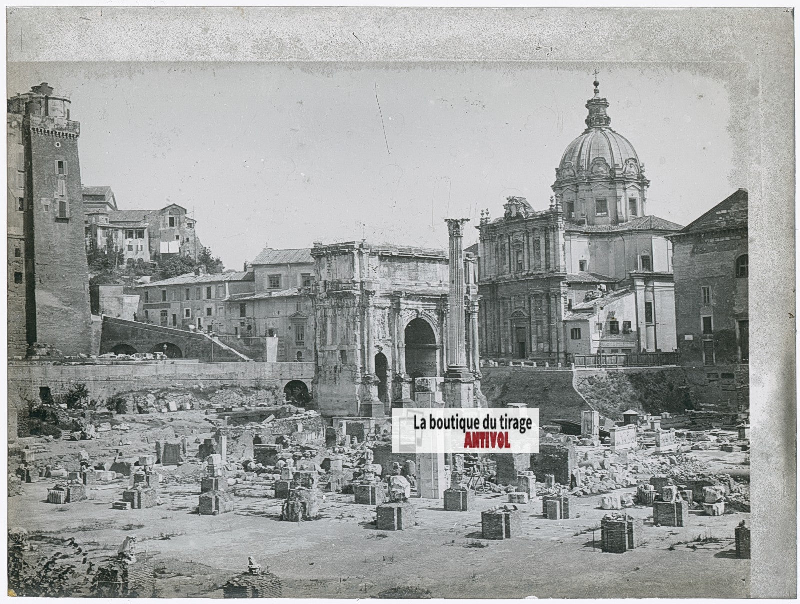 Arc de Septime Sévère, Rome, photo ancienne plaque verre, noir & blanc, 9x12 cm