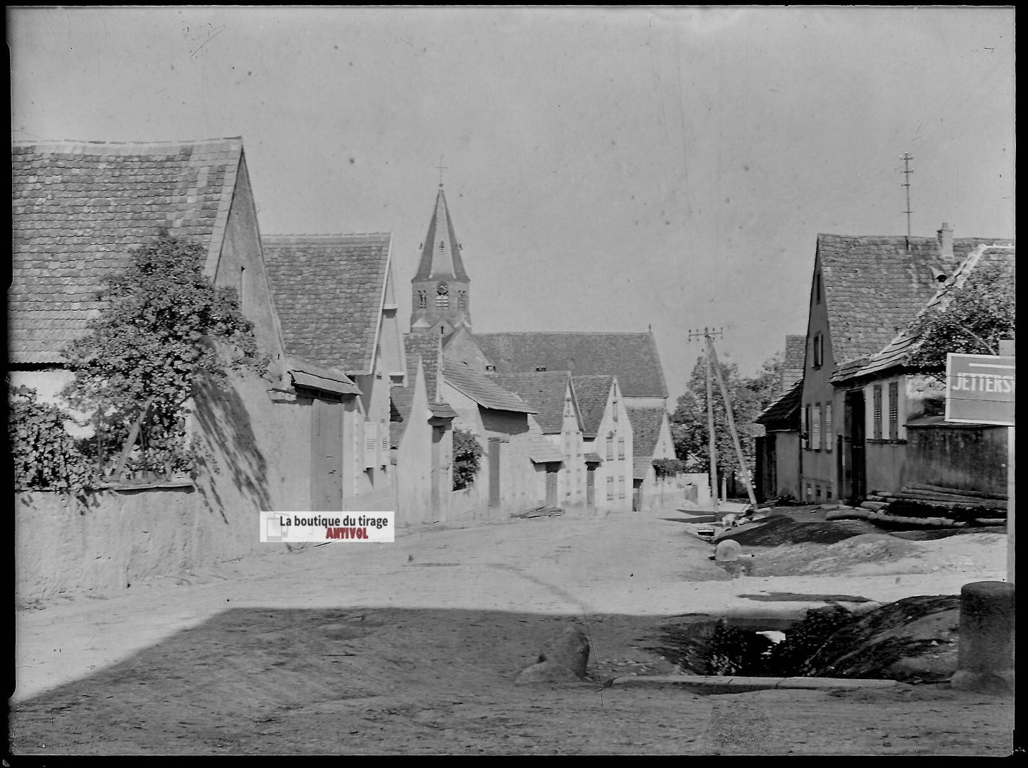 Plaque verre photo ancienne négatif noir et blanc 13x18 cm Reutenbourg village