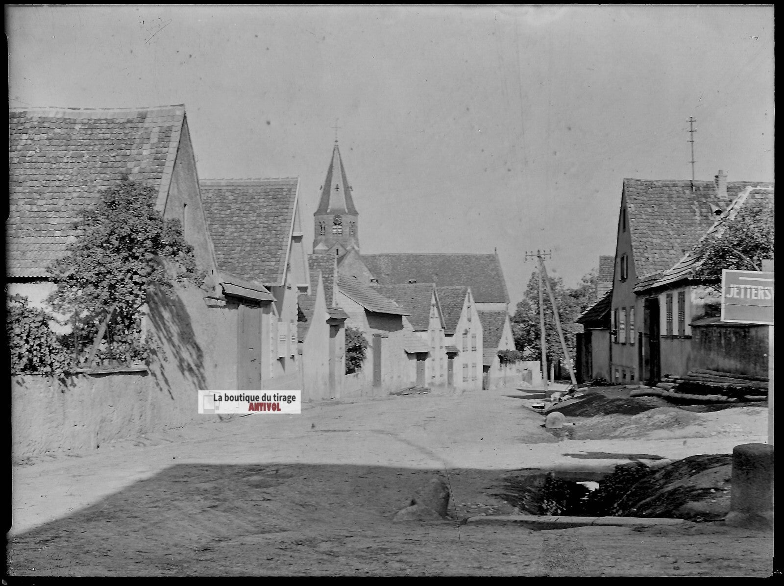 Plaque verre photo ancienne négatif noir et blanc 13x18 cm Reutenbourg village