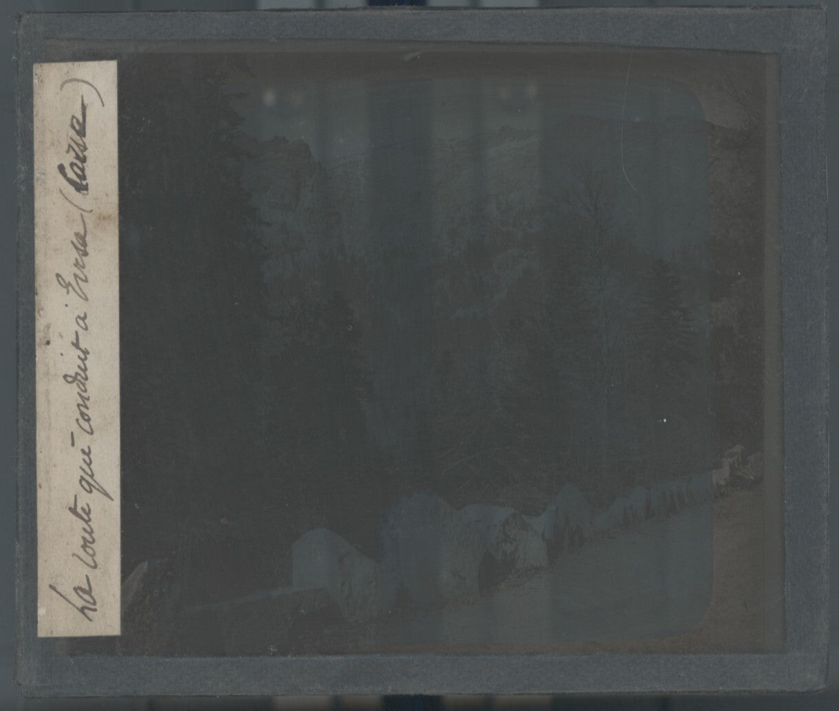 Route de montagne, photo ancienne plaque verre, noir & blanc, positif 8,5x10 cm