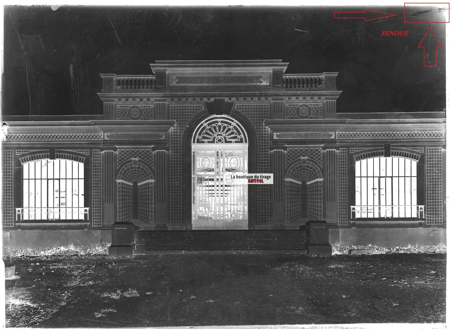 Plaque verre photo ancienne négatif noir et blanc 13x18 cm Vittel grande source