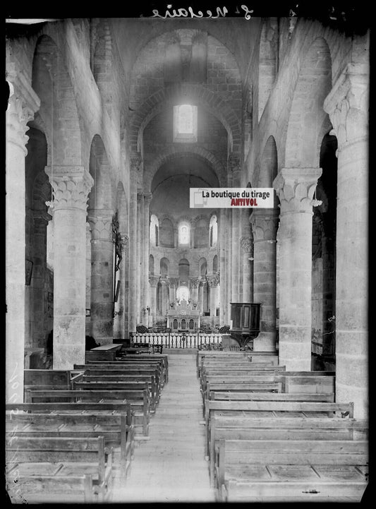 Plaque verre photo ancienne négatif noir et blanc 13x18 cm Saint-Nectaire église