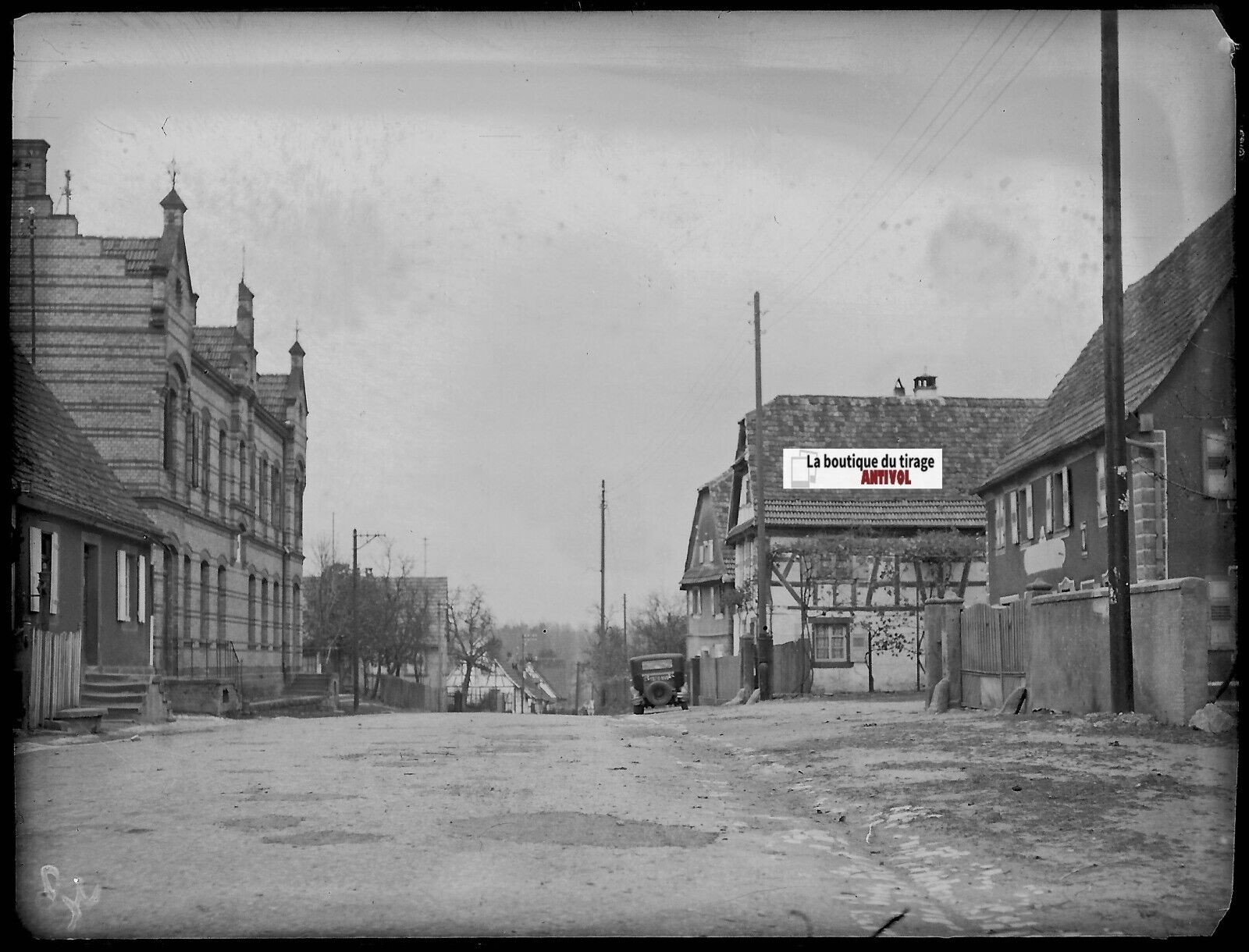 Durrenbach, Alsace, Plaque verre photo ancienne, négatif noir & blanc 9x12 cm