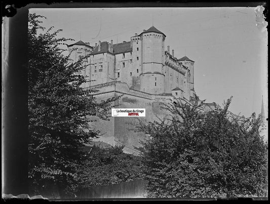 Château de Saumur, Plaque verre photo ancienne, négatif noir & blanc 9x12 cm