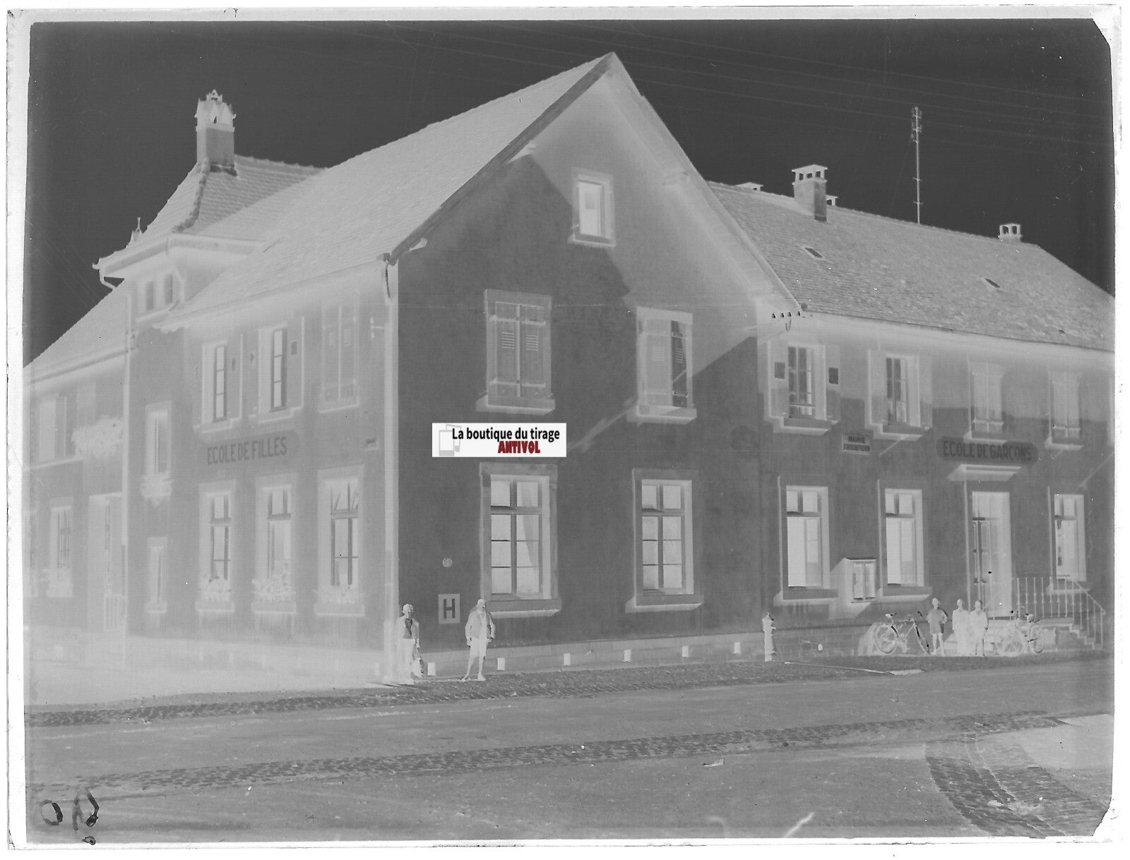 Oberschaeffolsheim, école, Plaque verre photo, négatif noir & blanc 9x12 cm