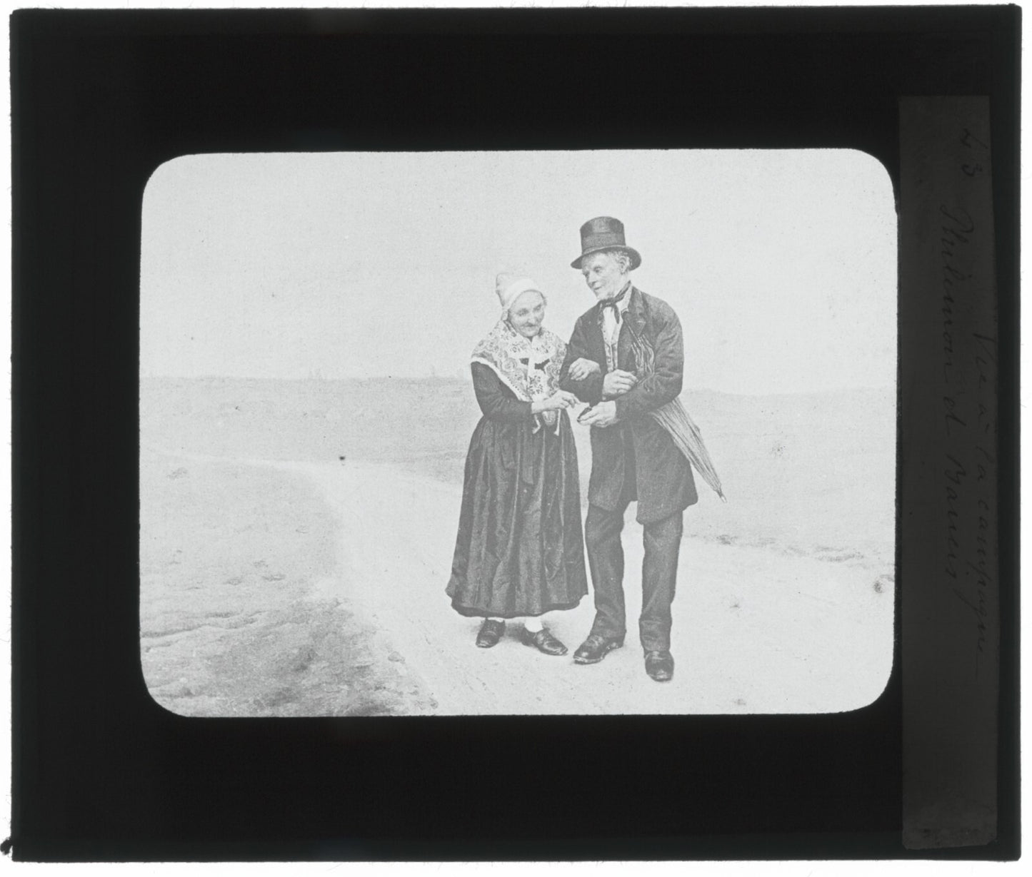 Philémon et Baucis, dessin, photo ancienne plaque de verre, positif 8,5x10 cm