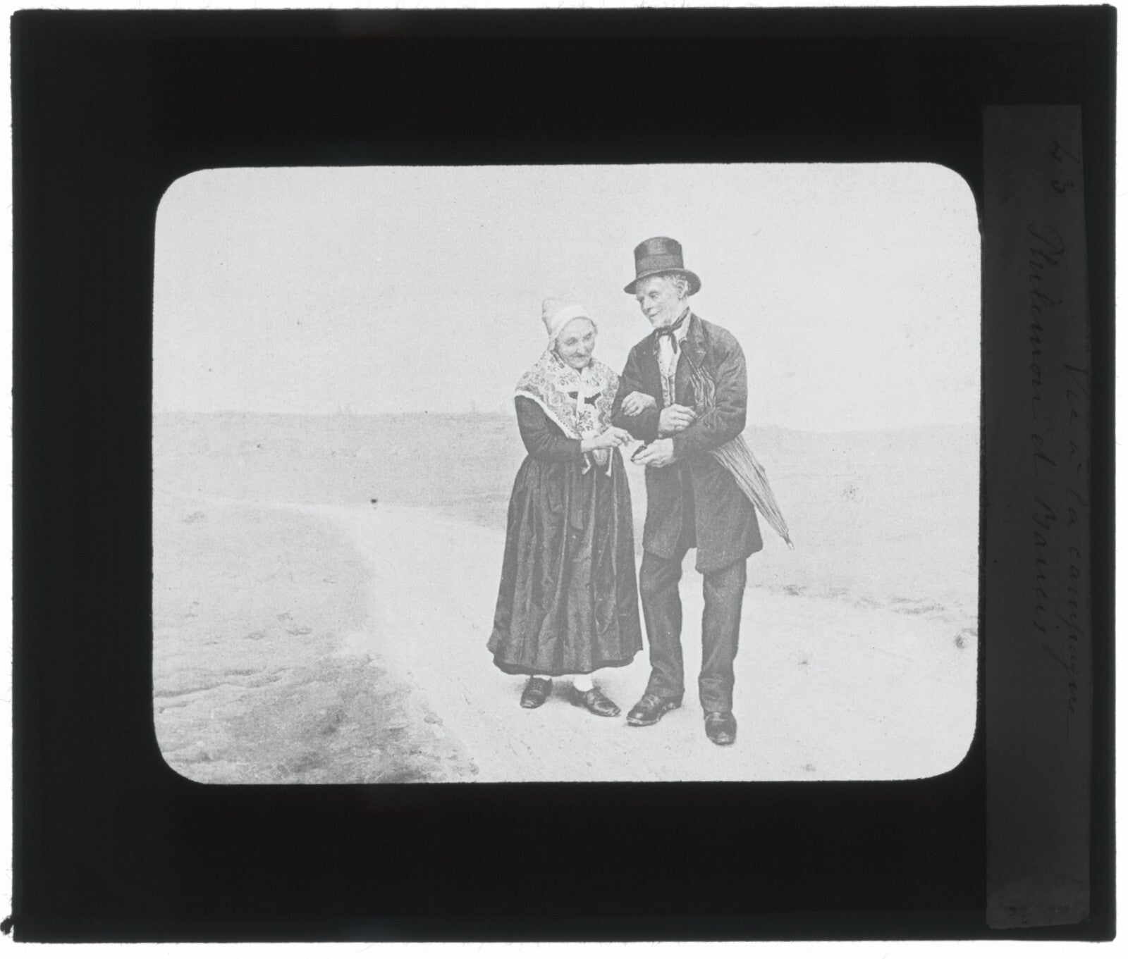 Philémon et Baucis, dessin, photo ancienne plaque de verre, positif 8,5x10 cm