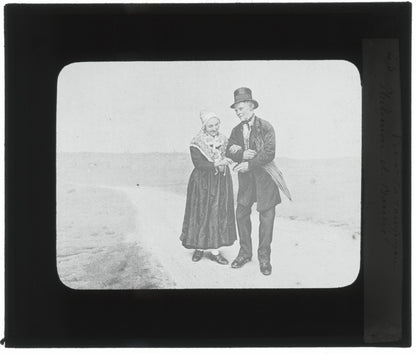 Philémon et Baucis, dessin, photo ancienne plaque de verre, positif 8,5x10 cm