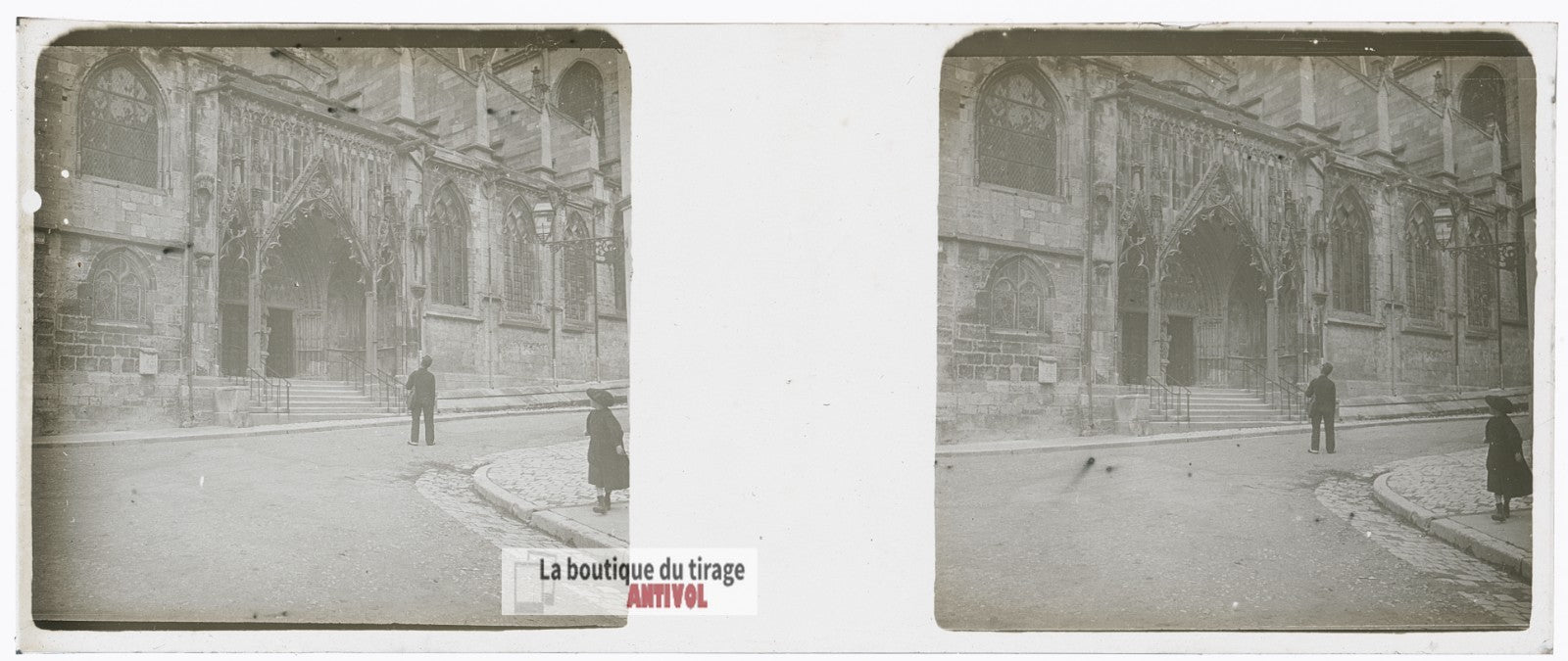 Chaumont basilique, Haute-Marne, plaque verre stéréo, photo ancienne 4,5x10,7 cm