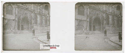 Chaumont basilique, Haute-Marne, plaque verre stéréo, photo ancienne 4,5x10,7 cm