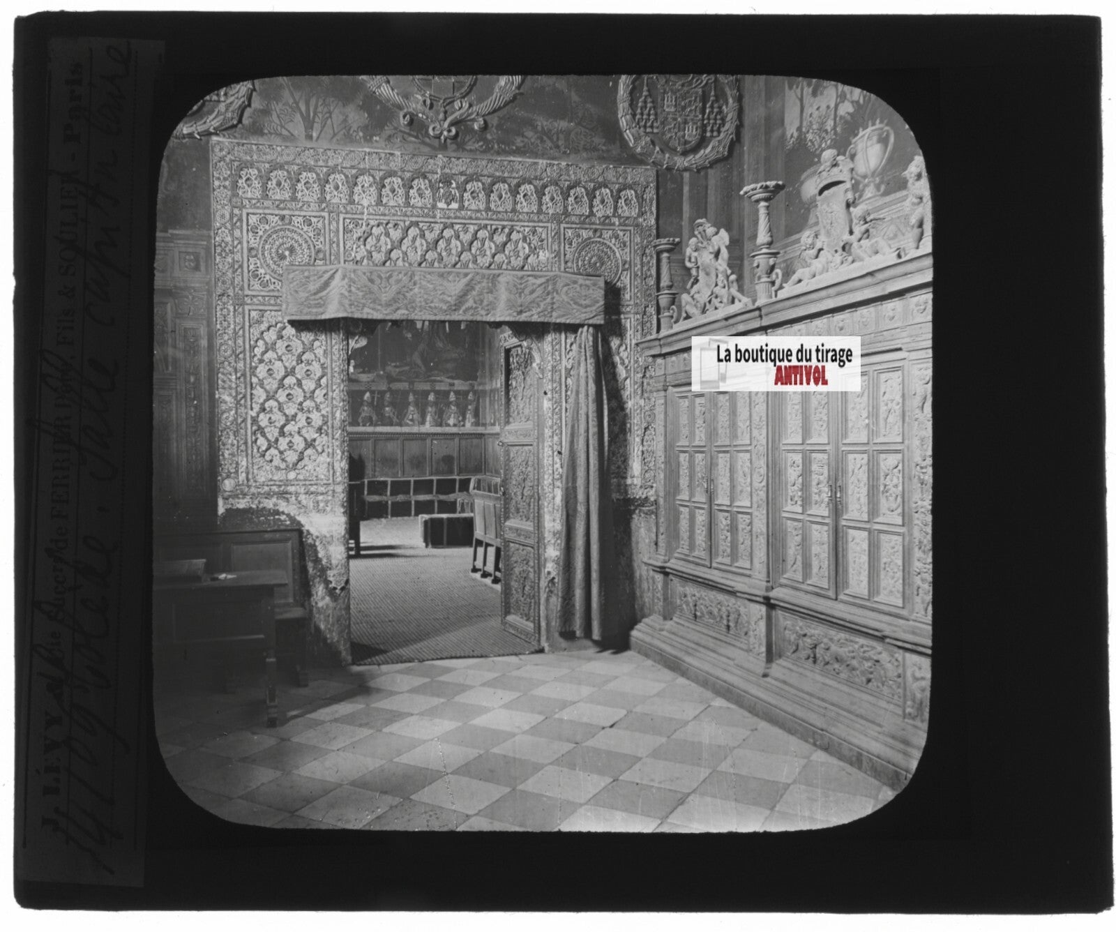 Salle capitulaire, Tolède, Espagne, photo plaque de verre, positif 8,5x10 cm