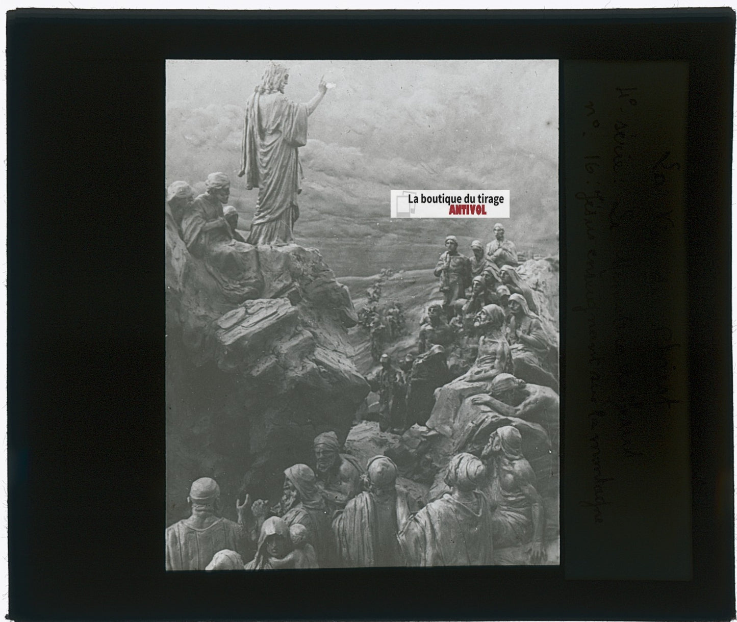 Jésus enseignant, photo plaque verre, noir & blanc, positif 8,5x10 cm