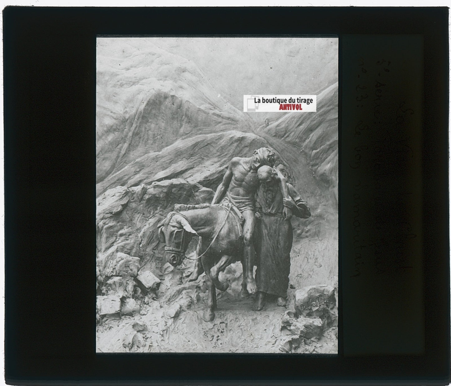 Le Bon Samaritain, Jésus, photo plaque verre, noir & blanc, positif 8,5x10 cm