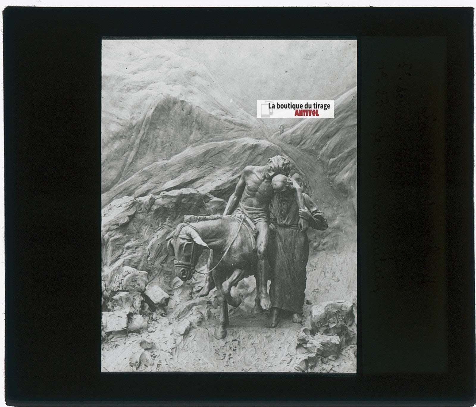 Le Bon Samaritain, Jésus, photo plaque verre, noir & blanc, positif 8,5x10 cm