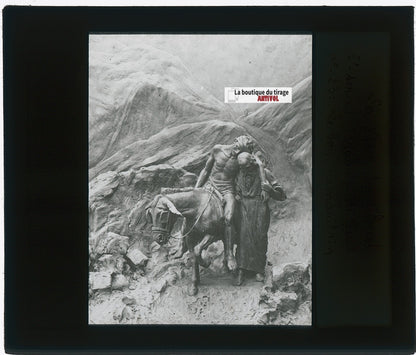Le Bon Samaritain, Jésus, photo plaque verre, noir & blanc, positif 8,5x10 cm