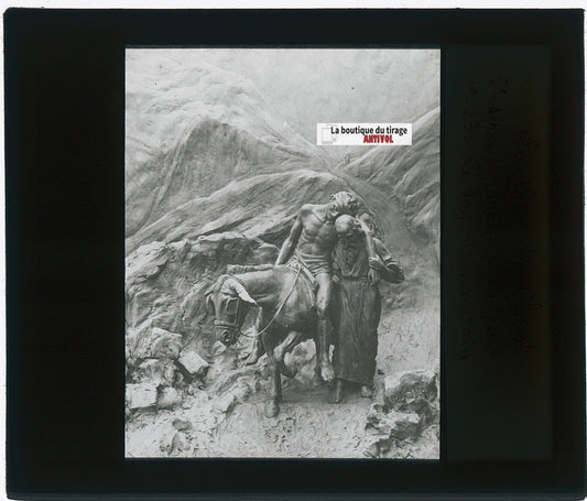 Le Bon Samaritain, Jésus, photo plaque verre, noir & blanc, positif 8,5x10 cm
