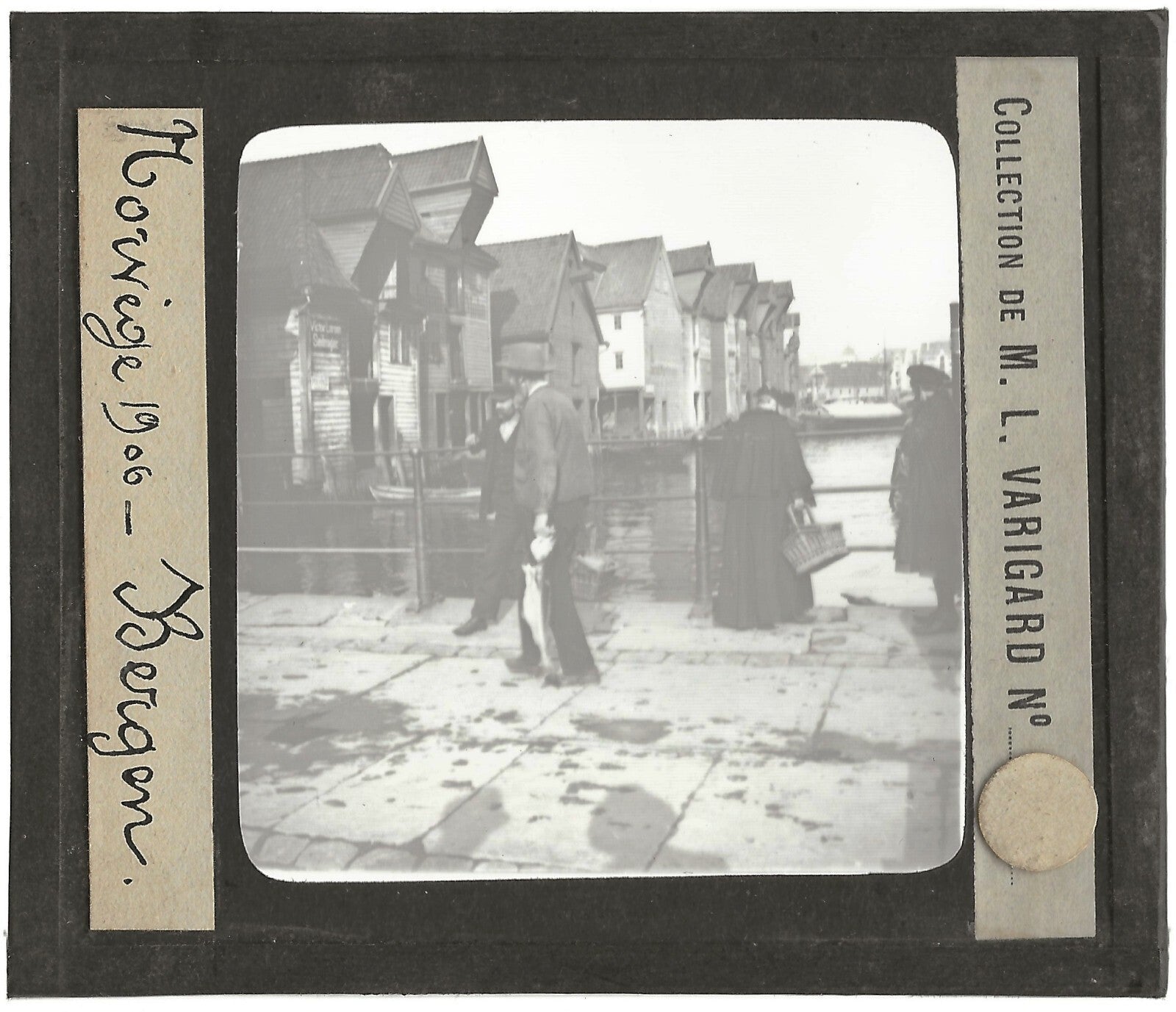 Port de Bergen, Norvège, photo ancienne plaque de verre, positif 8,5x10 cm