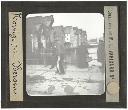 Port de Bergen, Norvège, photo ancienne plaque de verre, positif 8,5x10 cm