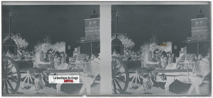 Algérie, marché, plaque verre, photo stéréo, négatif noir & blanc 6x13 cm