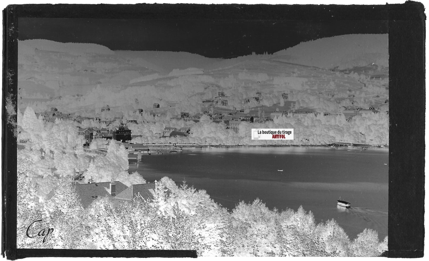 Plaque verre photo négatif noir & blanc 09x14 cm, lac de Gérardmer, bateaux