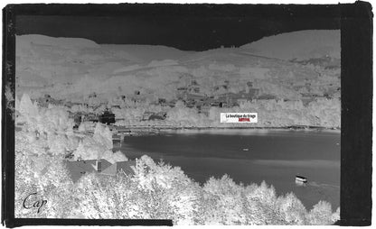 Plaque verre photo négatif noir & blanc 09x14 cm, lac de Gérardmer, bateaux