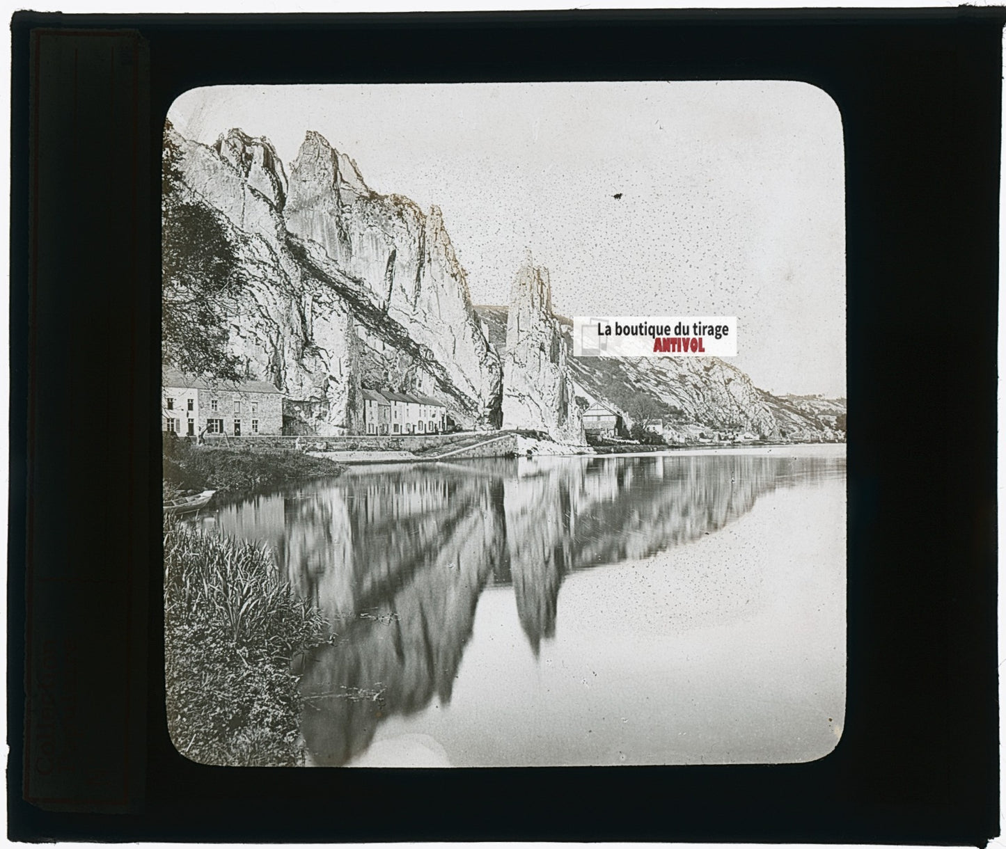 Les Rochers de Dinant, photo ancienne plaque verre, noir & blanc, 8,5x10 cm