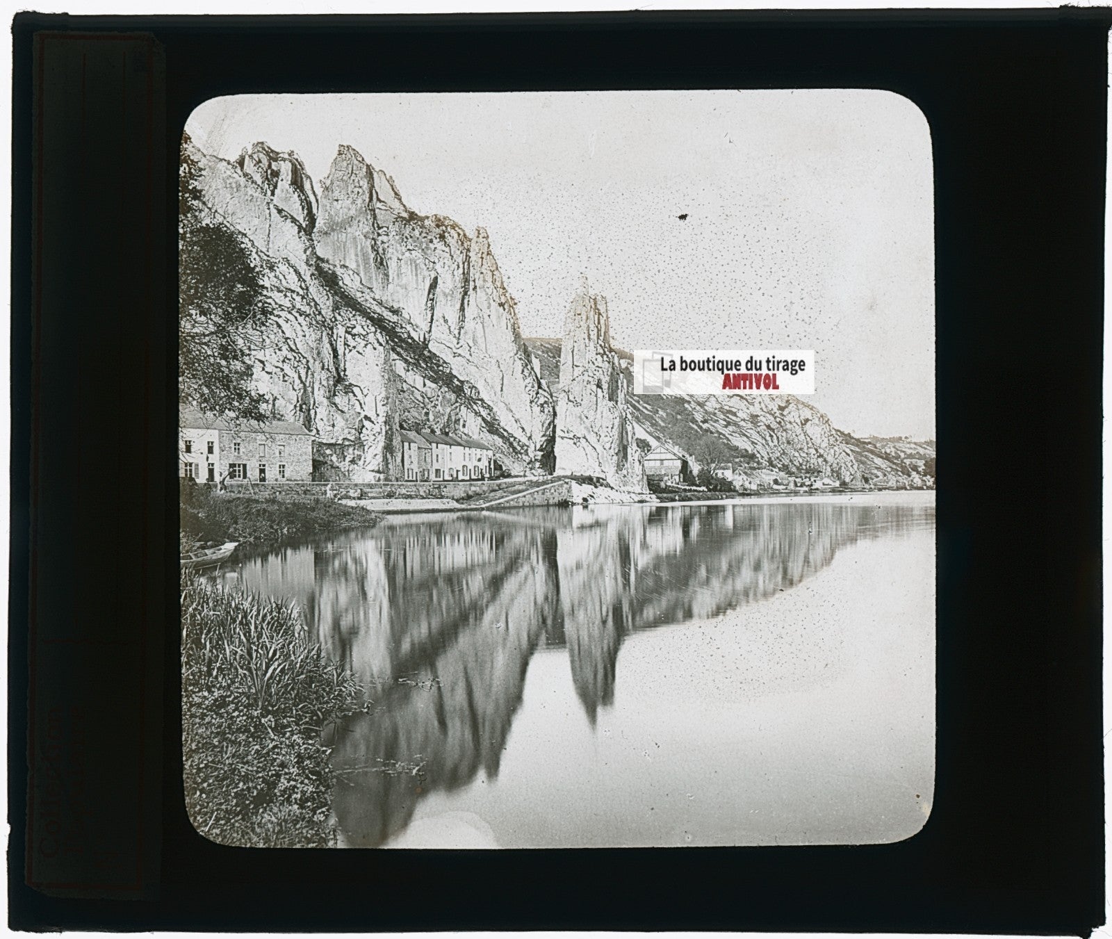 Les Rochers de Dinant, photo ancienne plaque verre, noir & blanc, 8,5x10 cm