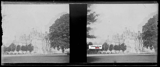 Château Chambord, Plaque verre photo stéréo, négatif noir & blanc 4,5x10,7 cm