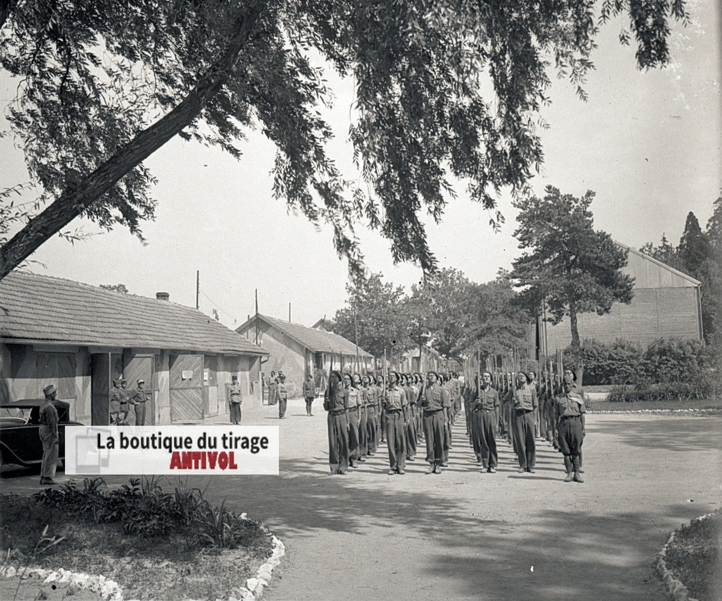 Camp du Ruchard, militaires, plaque verre, photo ancienne, négatif N&B 6x13 cm