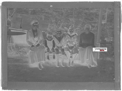 Famille, enfants, Plaque verre photo ancienne, négatif noir & blanc 9x12 cm