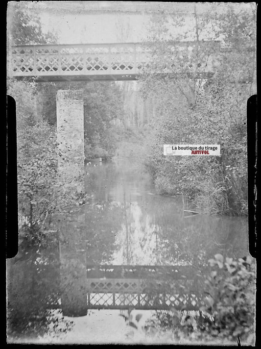 Plaque verre photo ancienne négatif noir et blanc 6x9 cm pont rivière paysage - La Boutique Du Tirage 