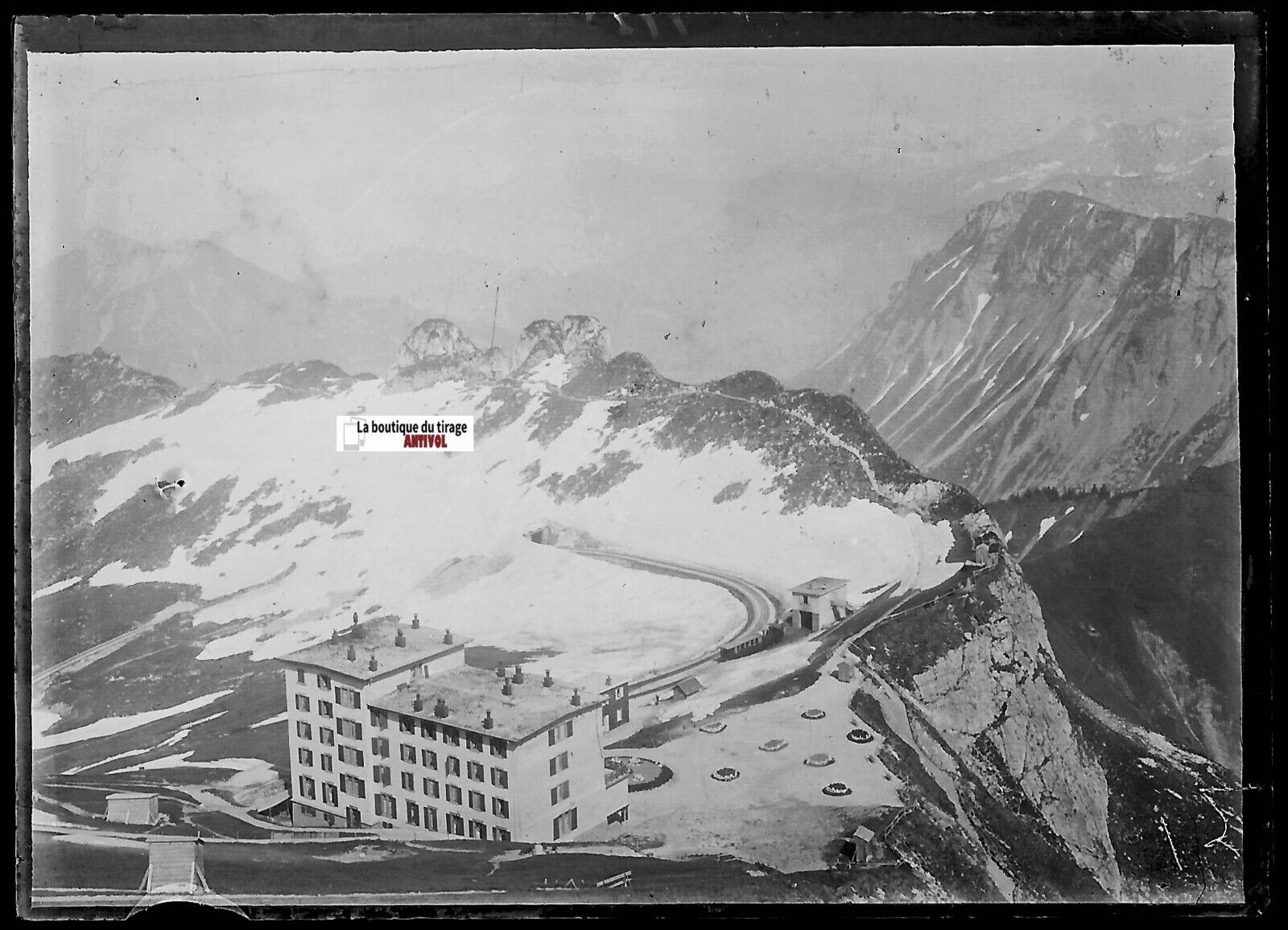 Suisse Rochers de Naye, Plaque verre photo ancienne, négatif noir & blanc 6x9 cm